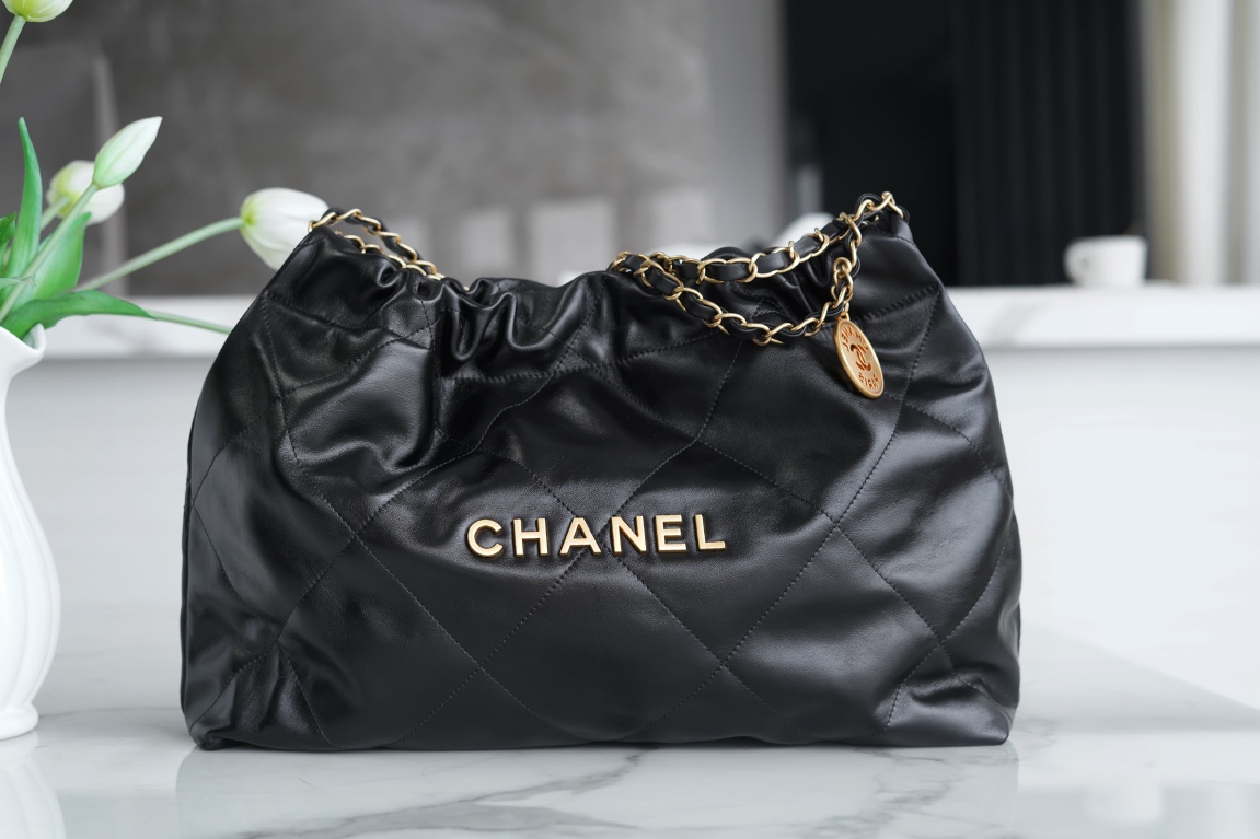 CHANEL 24C Horizontal 22 Bag Black with Gold Hardware  