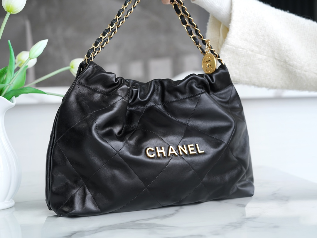 CHANEL 24C Horizontal 22 Bag Black with Gold Hardware  