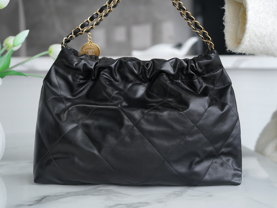 CHANEL 24C Horizontal 22 Bag Black with Gold Hardware  