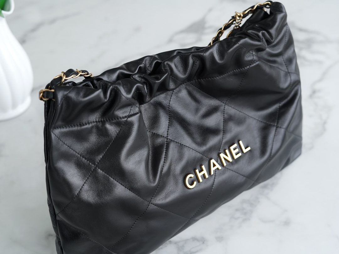 CHANEL 24C Horizontal 22 Bag Black with Gold Hardware  