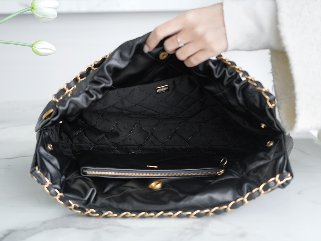 CHANEL 24C Horizontal 22 Bag Black with Gold Hardware  