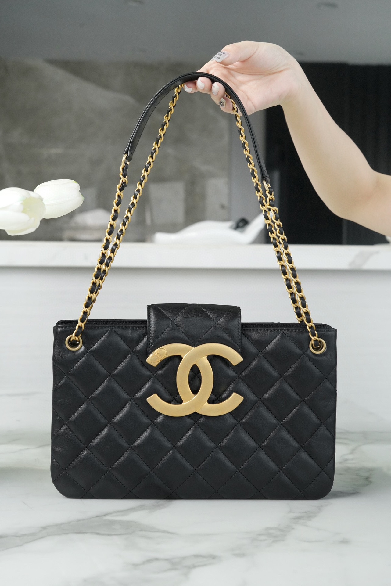 CHANEL 24C Vintage Large Logo Shoulder Bag  