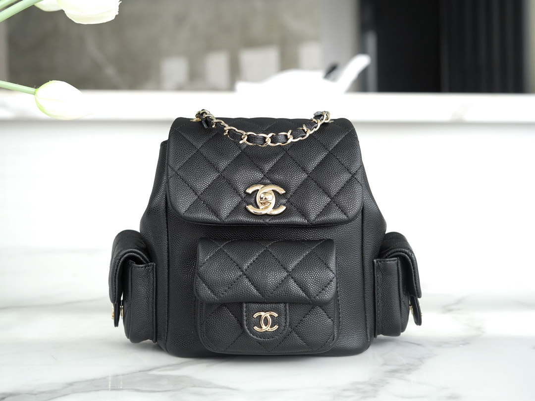 CHANEL 23K Duma Backpack Small Black Calfskin  