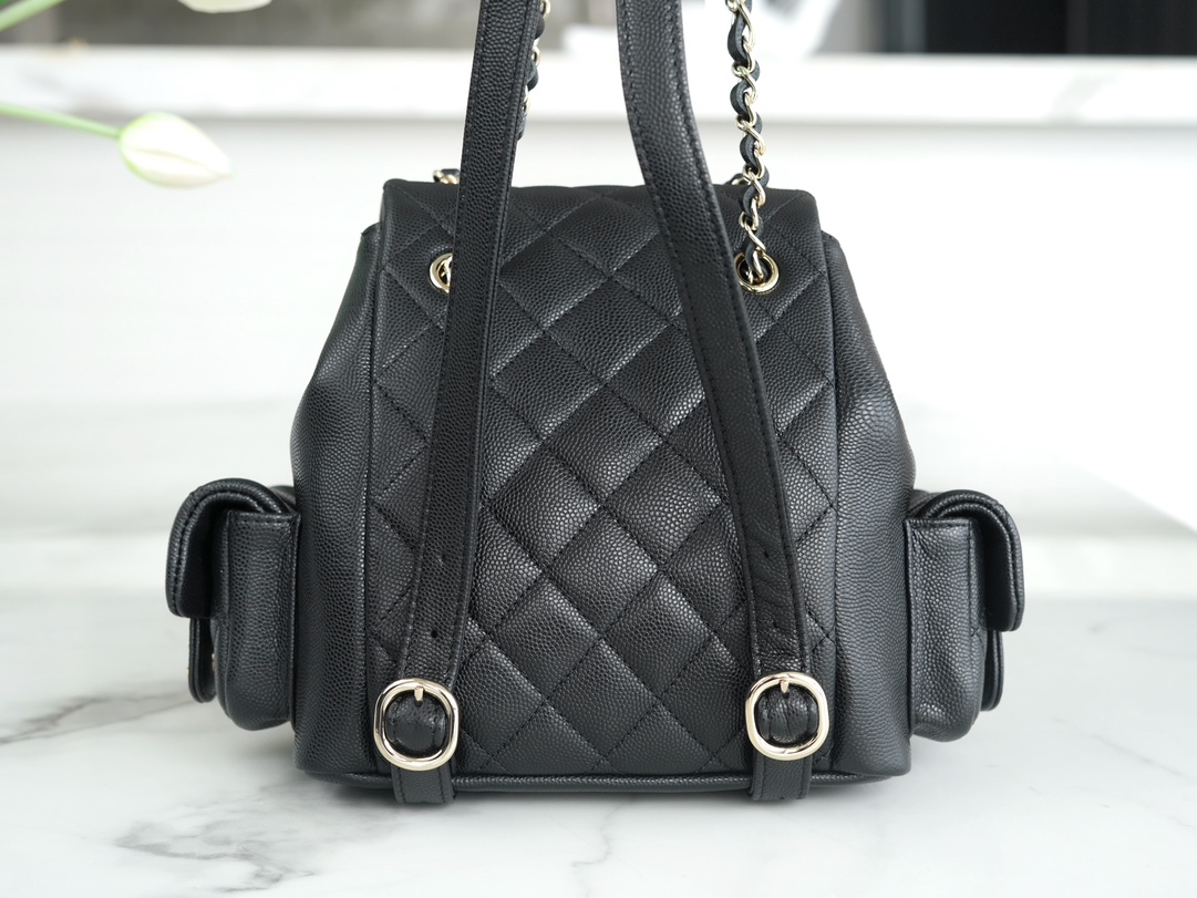 CHANEL 23K Duma Backpack Small Black Calfskin  