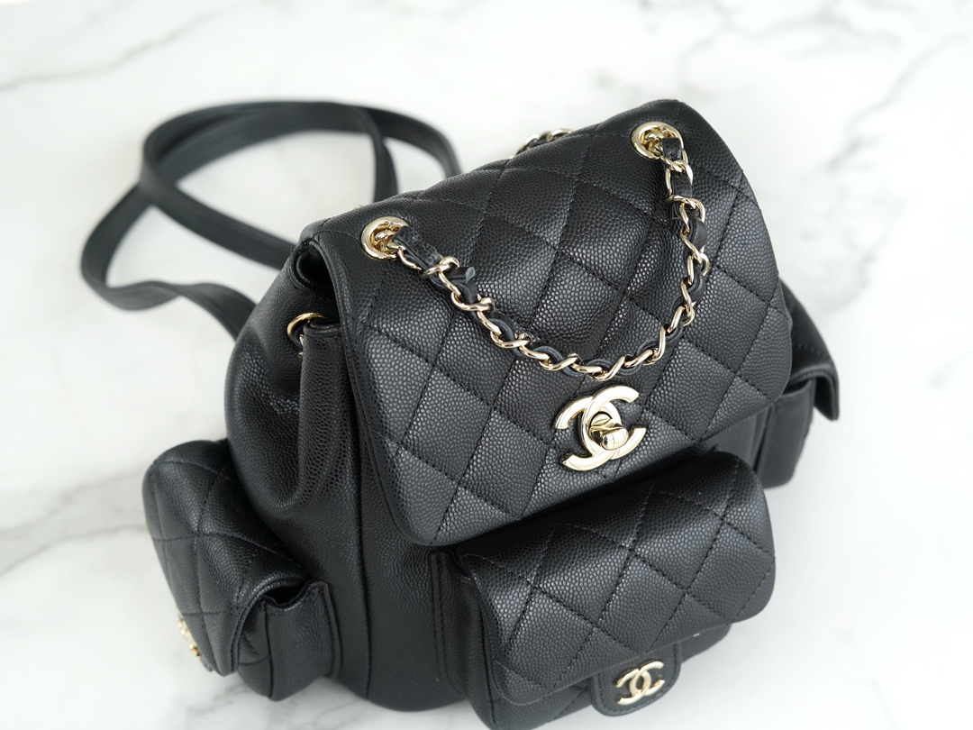 CHANEL 23K Duma Backpack Small Black Calfskin  