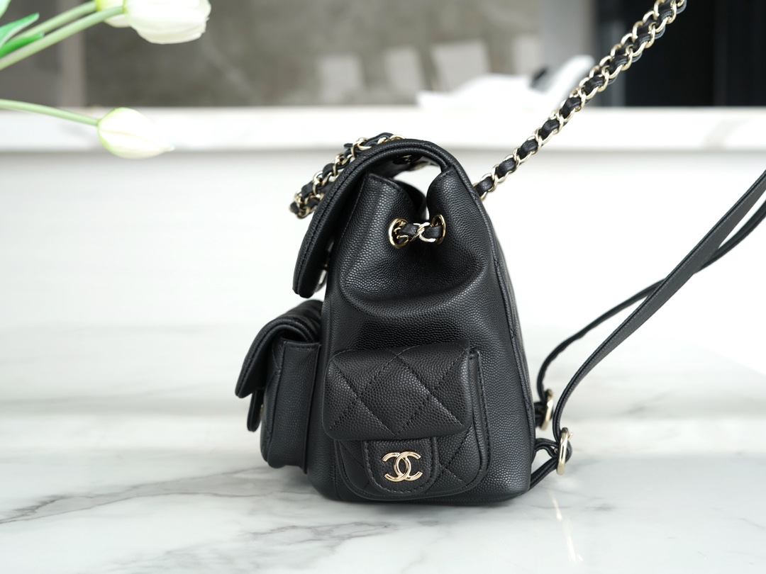 CHANEL 23K Duma Backpack Small Black Calfskin  