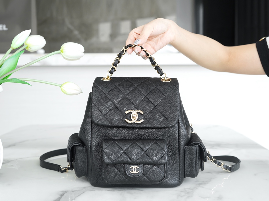 CHANEL 23K New Tank Duma Backpack Large Black Calfskin  