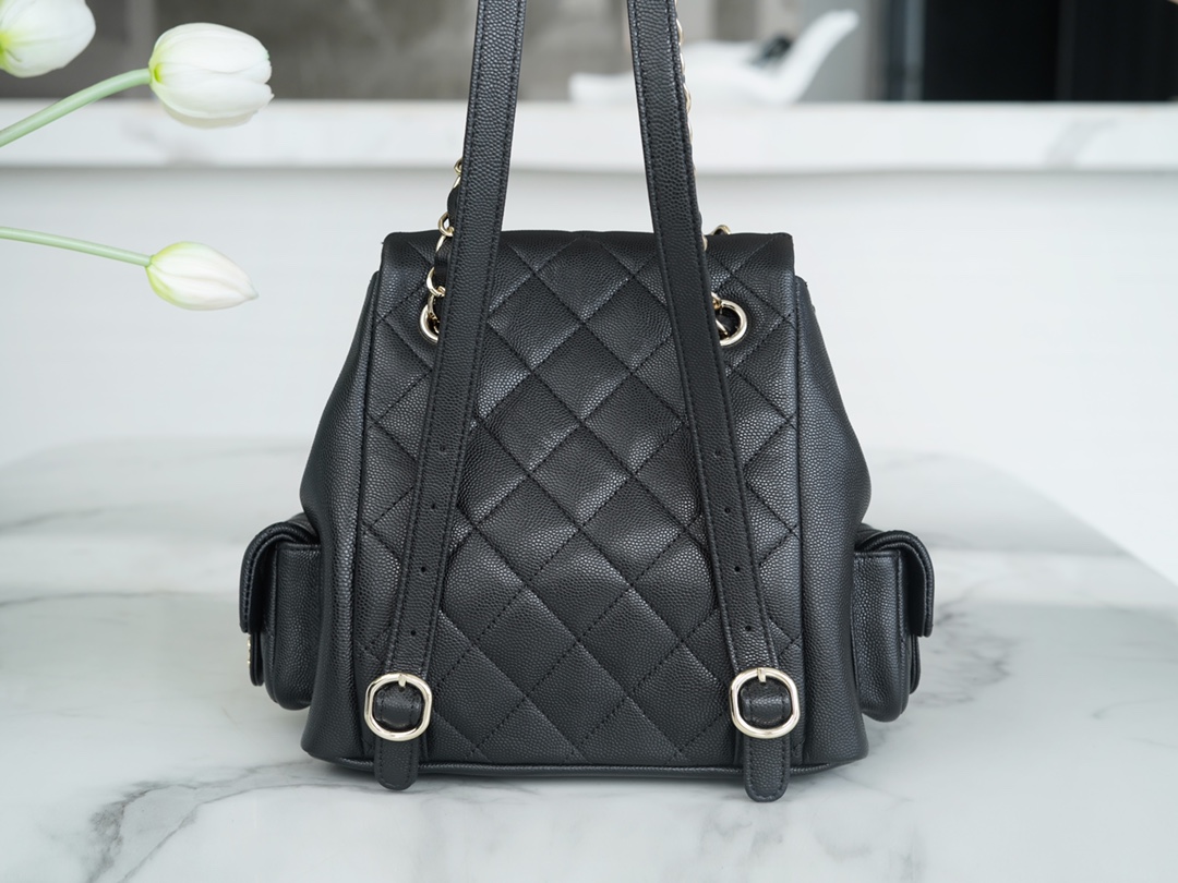 CHANEL 23K New Tank Duma Backpack Large Black Calfskin  