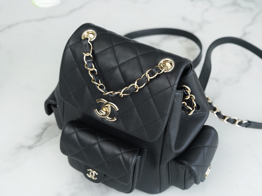 CHANEL 23K New Tank Duma Backpack Large Black Calfskin  