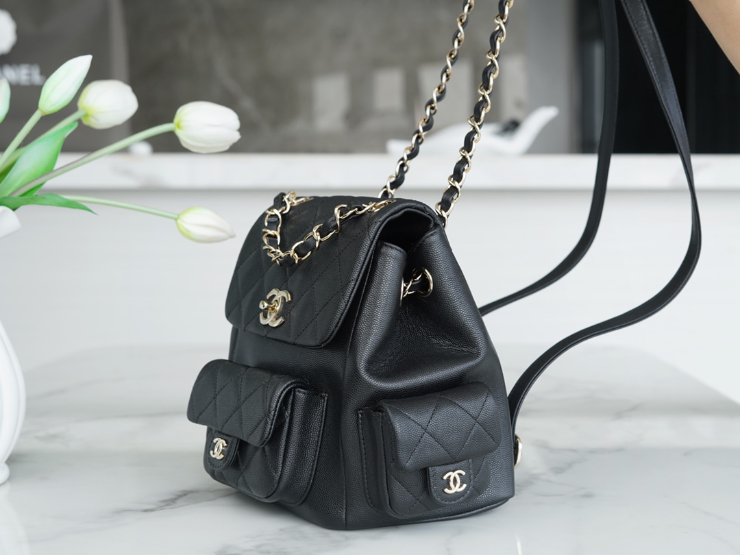 CHANEL 23K New Tank Duma Backpack Large Black Calfskin  