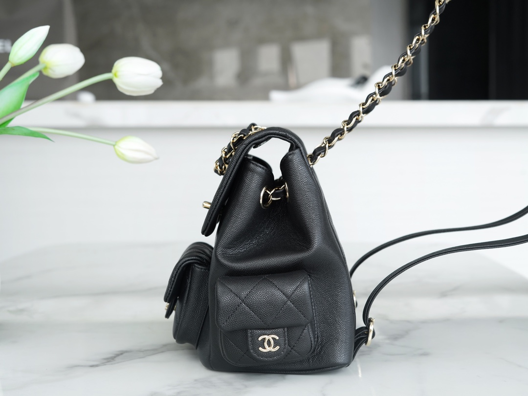 CHANEL 23K New Tank Duma Backpack Large Black Calfskin  