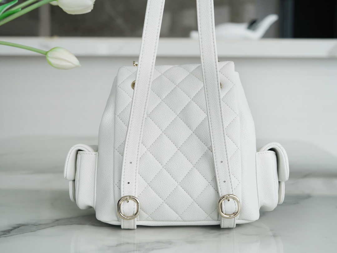 CHANEL 23K Duma Backpack Small White Caviar Calfskin  