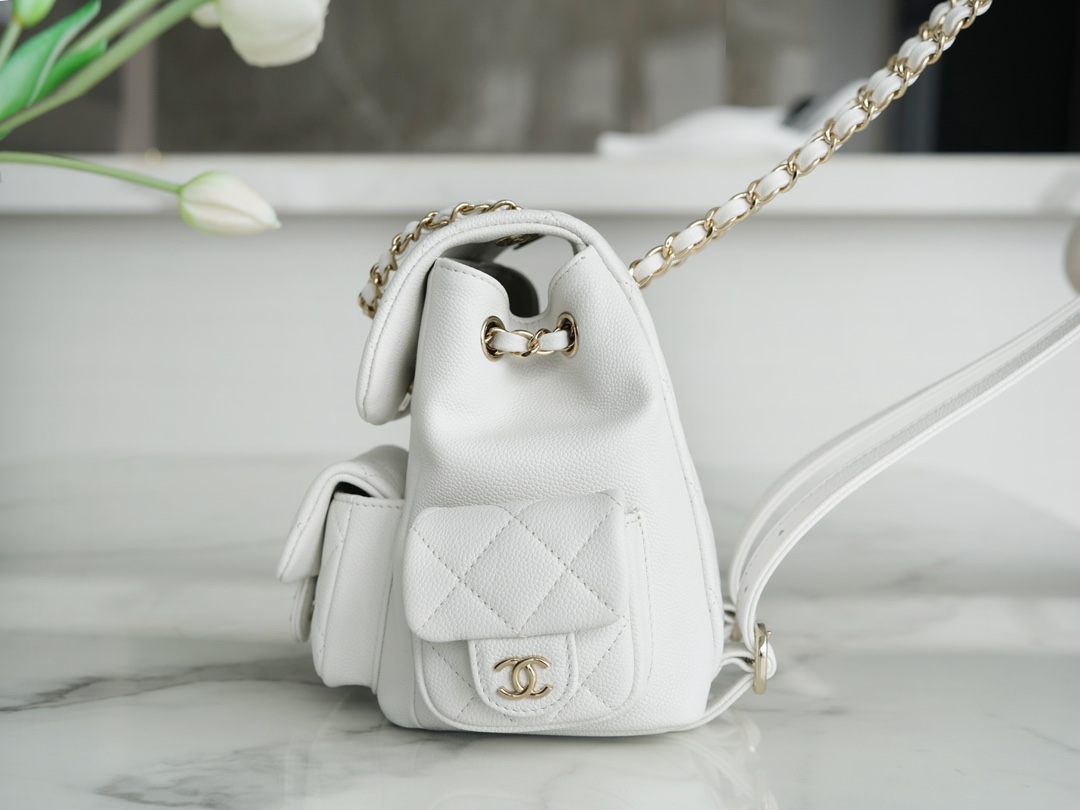 CHANEL 23K Duma Backpack Small White Caviar Calfskin  