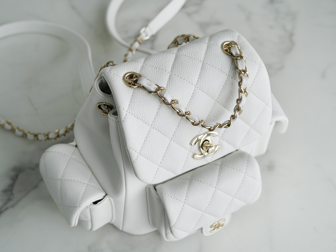 CHANEL 23K Duma Backpack Small White Caviar Calfskin  