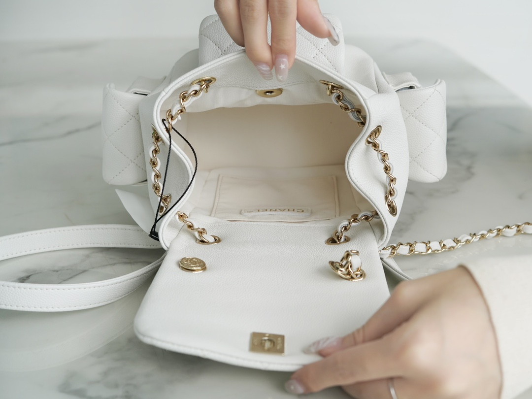 CHANEL 23K Duma Backpack Small White Caviar Calfskin  