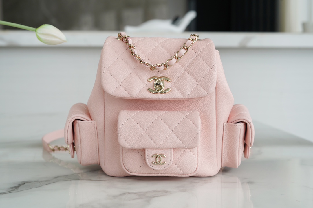 CHANEL 23K Duma Backpack Small Light Pink Caviar Calfskin  