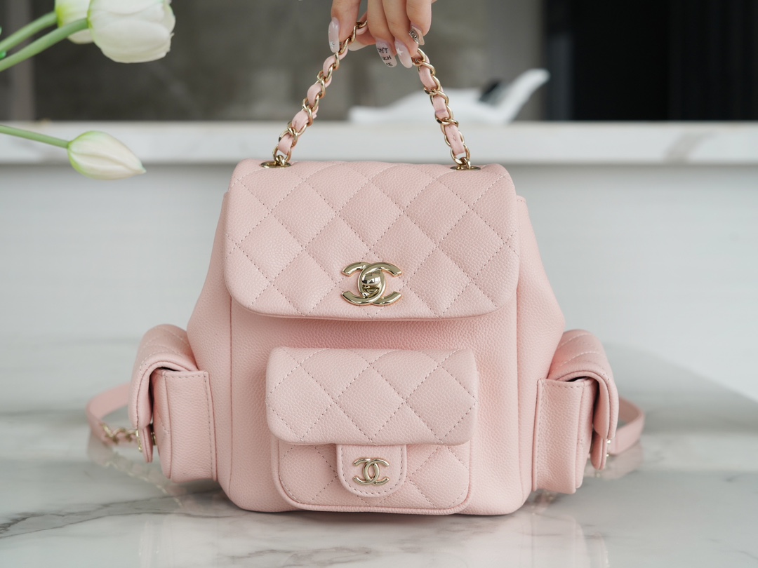 CHANEL 23K Duma Backpack Small Light Pink Caviar Calfskin  