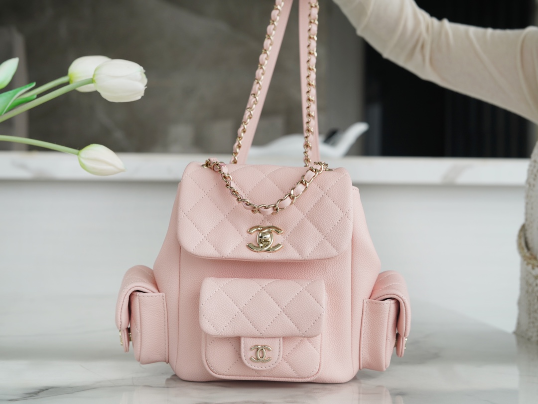 CHANEL 23K Duma Backpack Small Light Pink Caviar Calfskin  