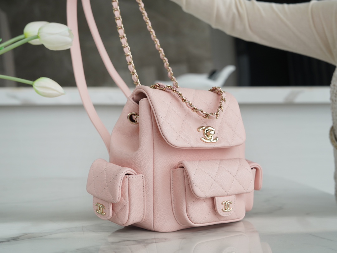 CHANEL 23K Duma Backpack Small Light Pink Caviar Calfskin  