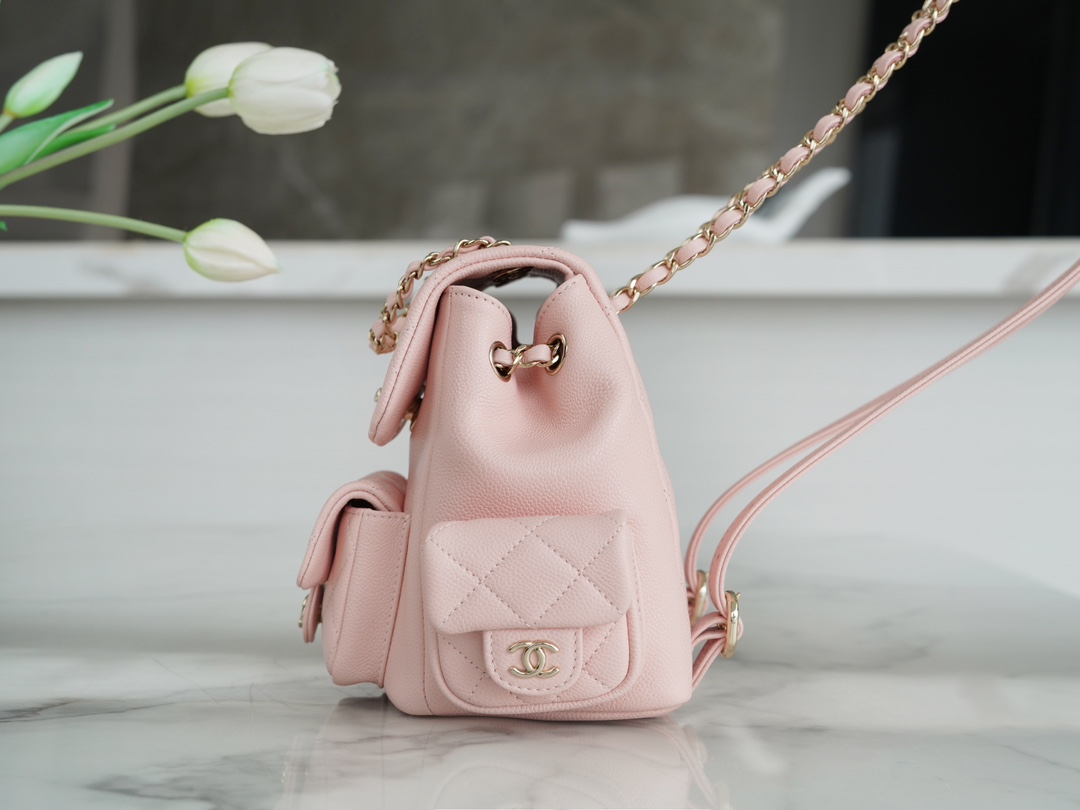 CHANEL 23K Duma Backpack Small Light Pink Caviar Calfskin  