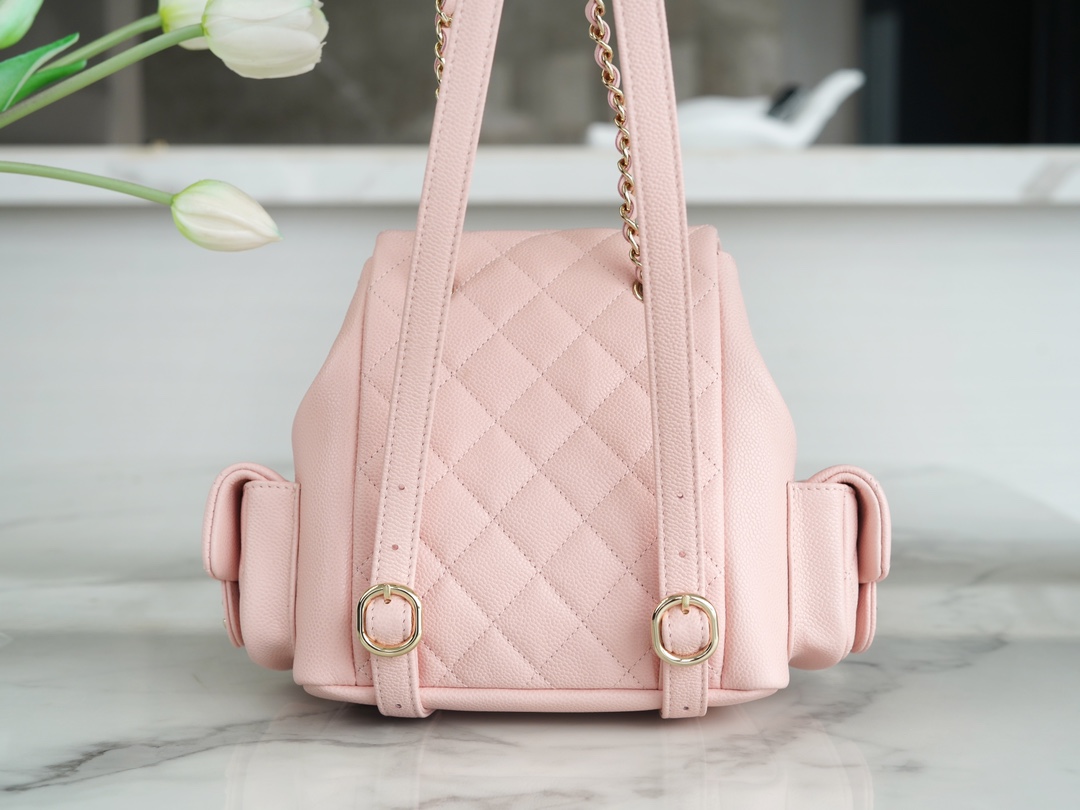 CHANEL 23K Duma Backpack Small Light Pink Caviar Calfskin  