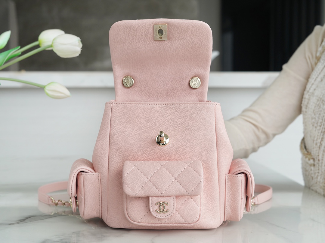 CHANEL 23K Duma Backpack Small Light Pink Caviar Calfskin  