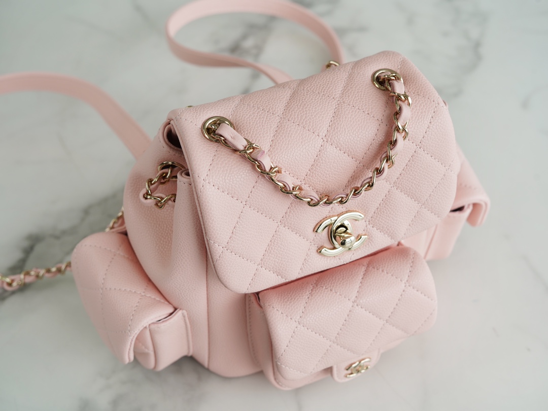 CHANEL 23K Duma Backpack Small Light Pink Caviar Calfskin  