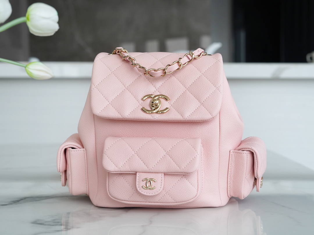 CHANEL 23K New Tank Duma Backpack Large Light Pink Caviar Calfskin  