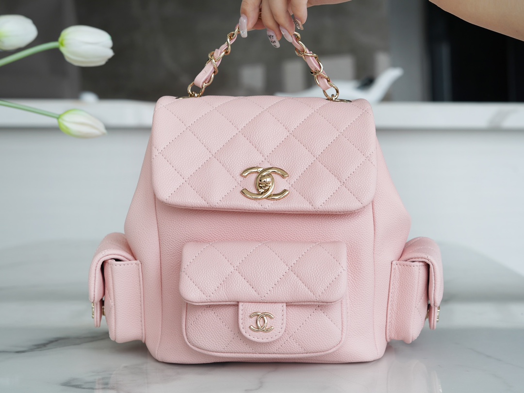 CHANEL 23K New Tank Duma Backpack Large Light Pink Caviar Calfskin  