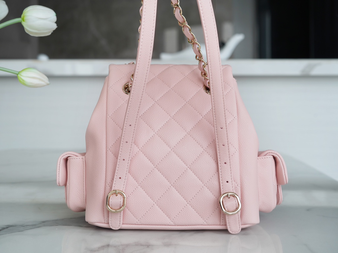 CHANEL 23K New Tank Duma Backpack Large Light Pink Caviar Calfskin  