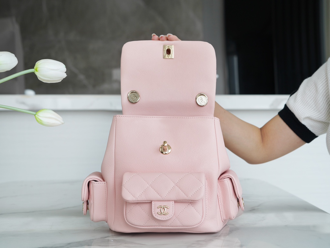 CHANEL 23K New Tank Duma Backpack Large Light Pink Caviar Calfskin  