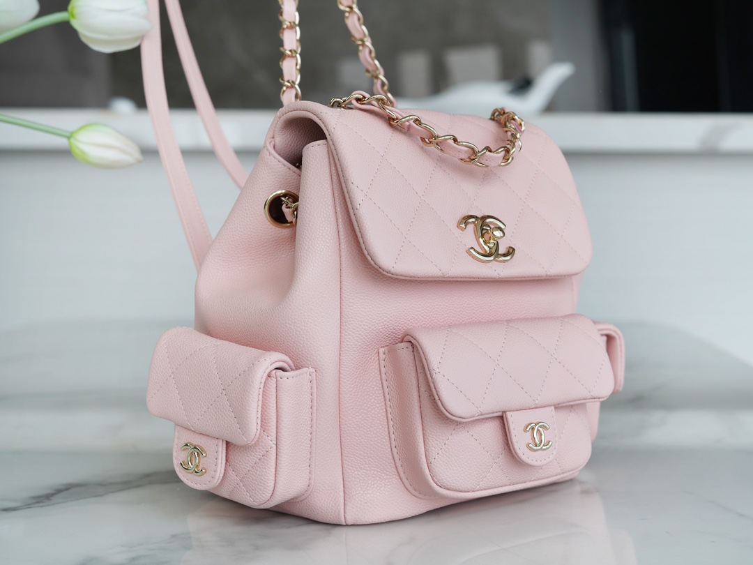 CHANEL 23K New Tank Duma Backpack Large Light Pink Caviar Calfskin  