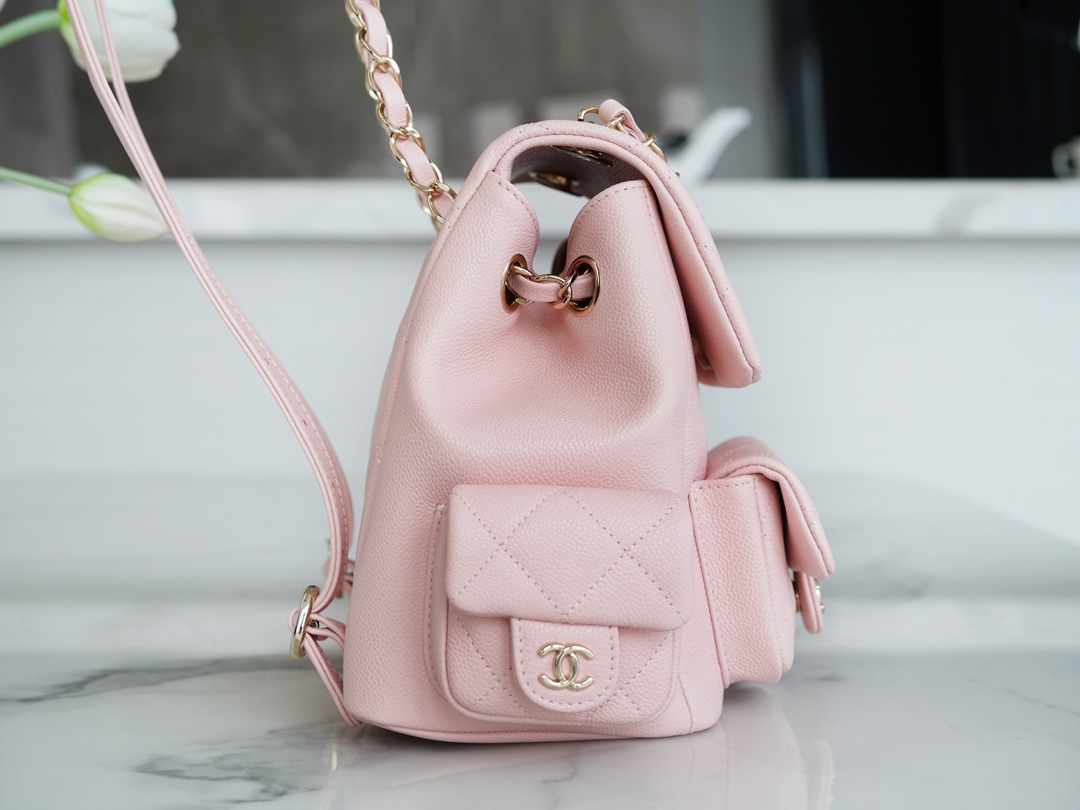 CHANEL 23K New Tank Duma Backpack Large Light Pink Caviar Calfskin  