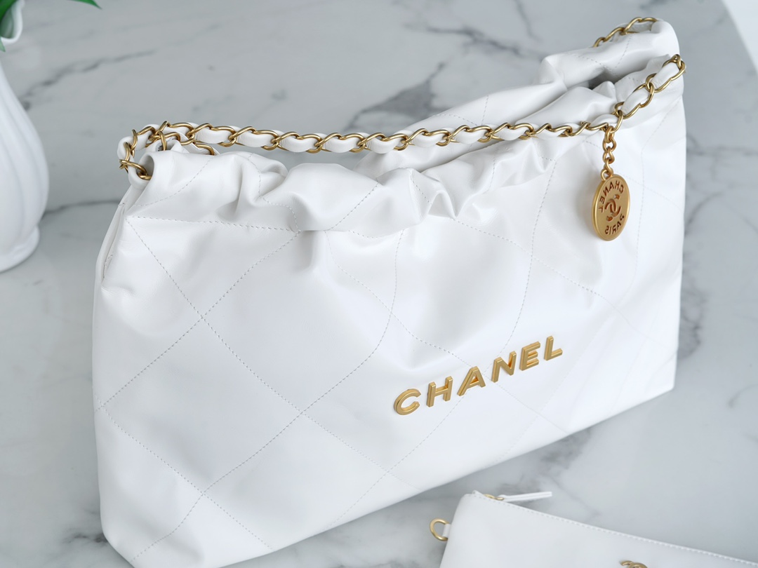 CHANEL 24C Horizontal 22 Bag White with Gold Hardware  