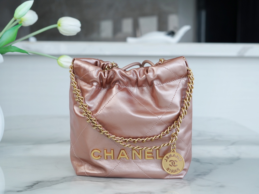 CHANEL 23S Spring/Summer New 22 Mini Bag Rose Gold Calfskin  