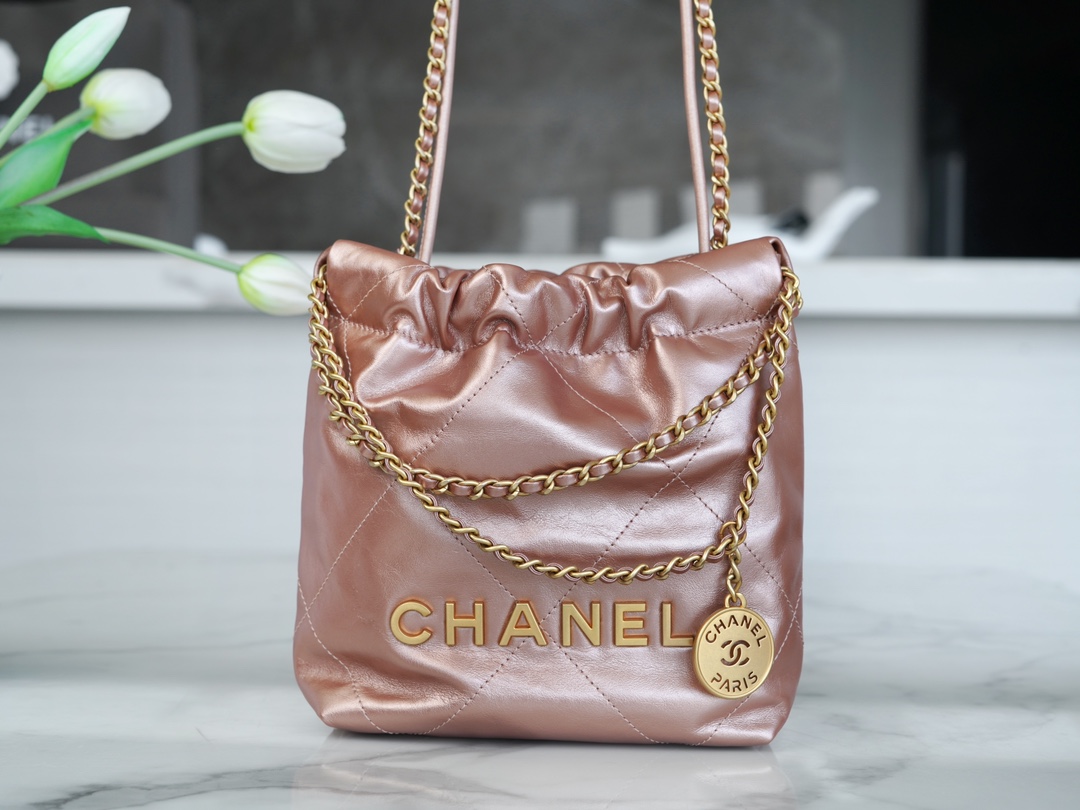 CHANEL 23S Spring/Summer New 22 Mini Bag Rose Gold Calfskin  