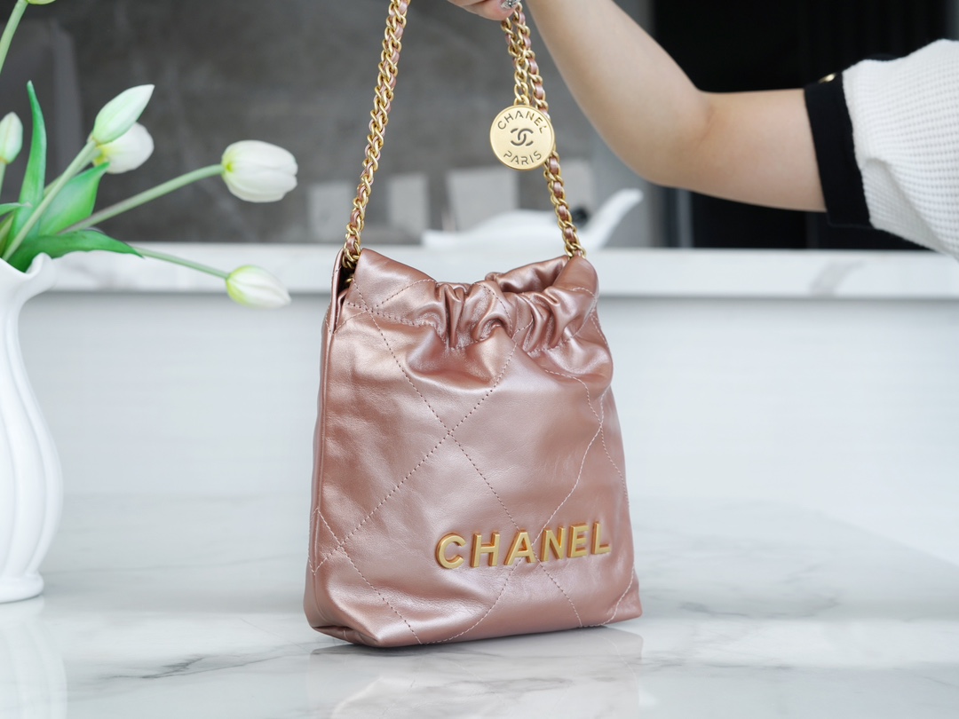 CHANEL 23S Spring/Summer New 22 Mini Bag Rose Gold Calfskin  