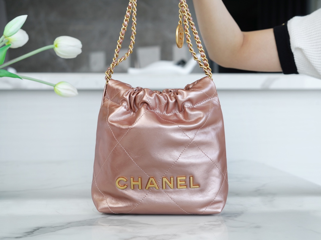 CHANEL 23S Spring/Summer New 22 Mini Bag Rose Gold Calfskin  