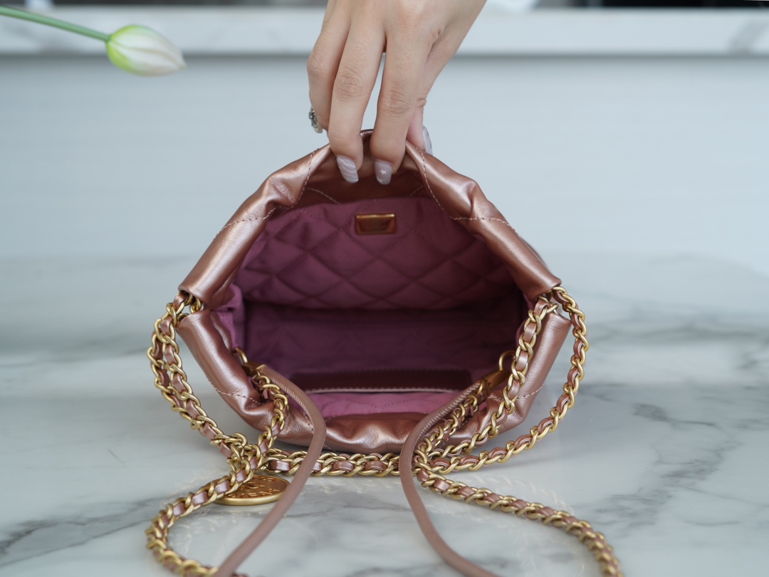 CHANEL 23S Spring/Summer New 22 Mini Bag Rose Gold Calfskin  