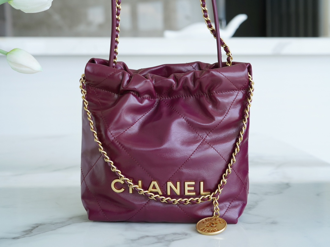 CHANEL 23S Spring/Summer New 22 Mini Bag Burgundy Purple Calfskin  