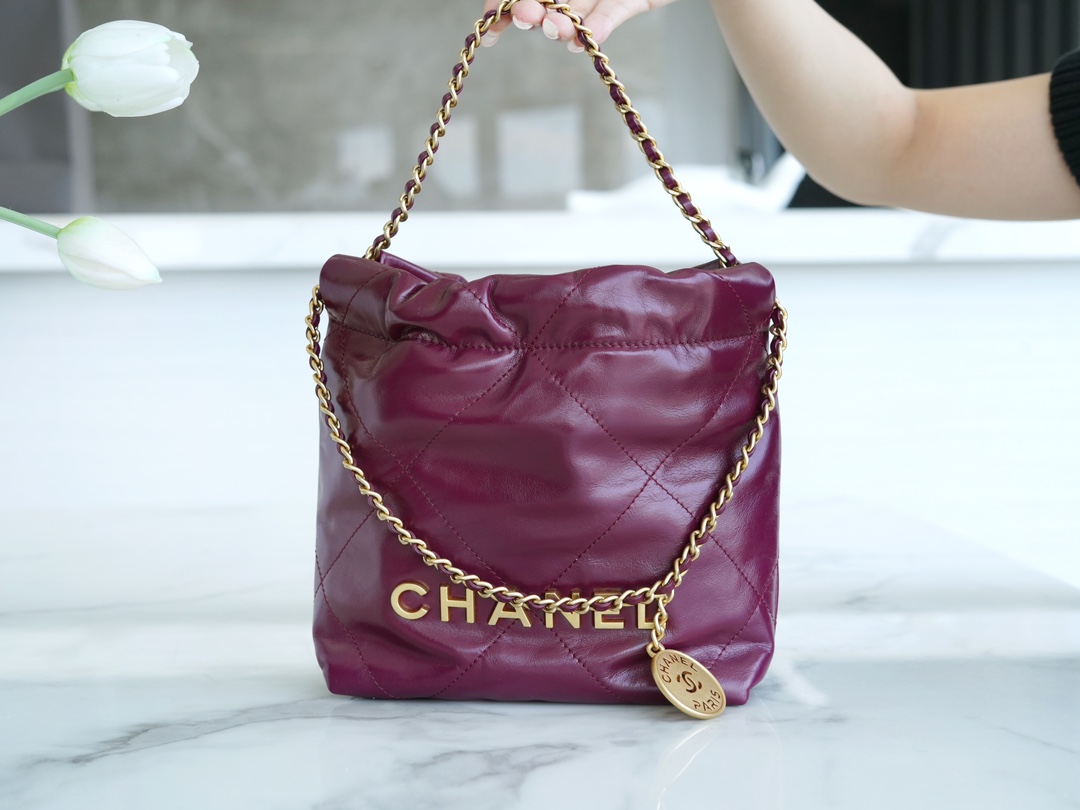 CHANEL 23S Spring/Summer New 22 Mini Bag Burgundy Purple Calfskin  