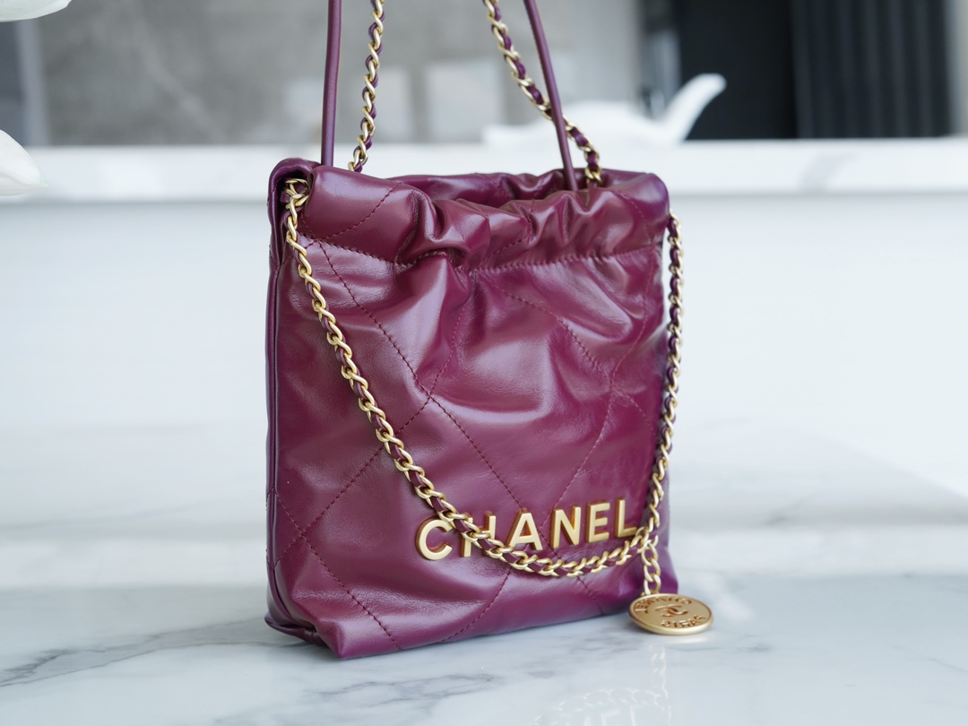 CHANEL 23S Spring/Summer New 22 Mini Bag Burgundy Purple Calfskin  