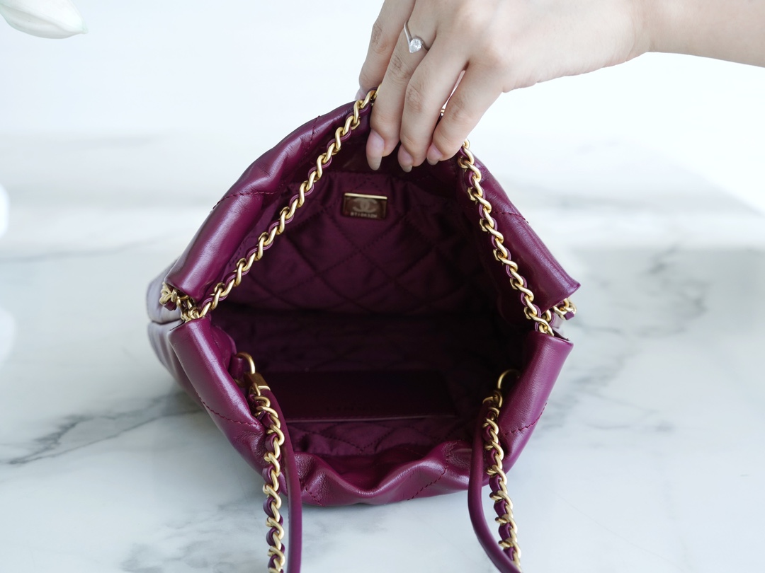 CHANEL 23S Spring/Summer New 22 Mini Bag Burgundy Purple Calfskin  