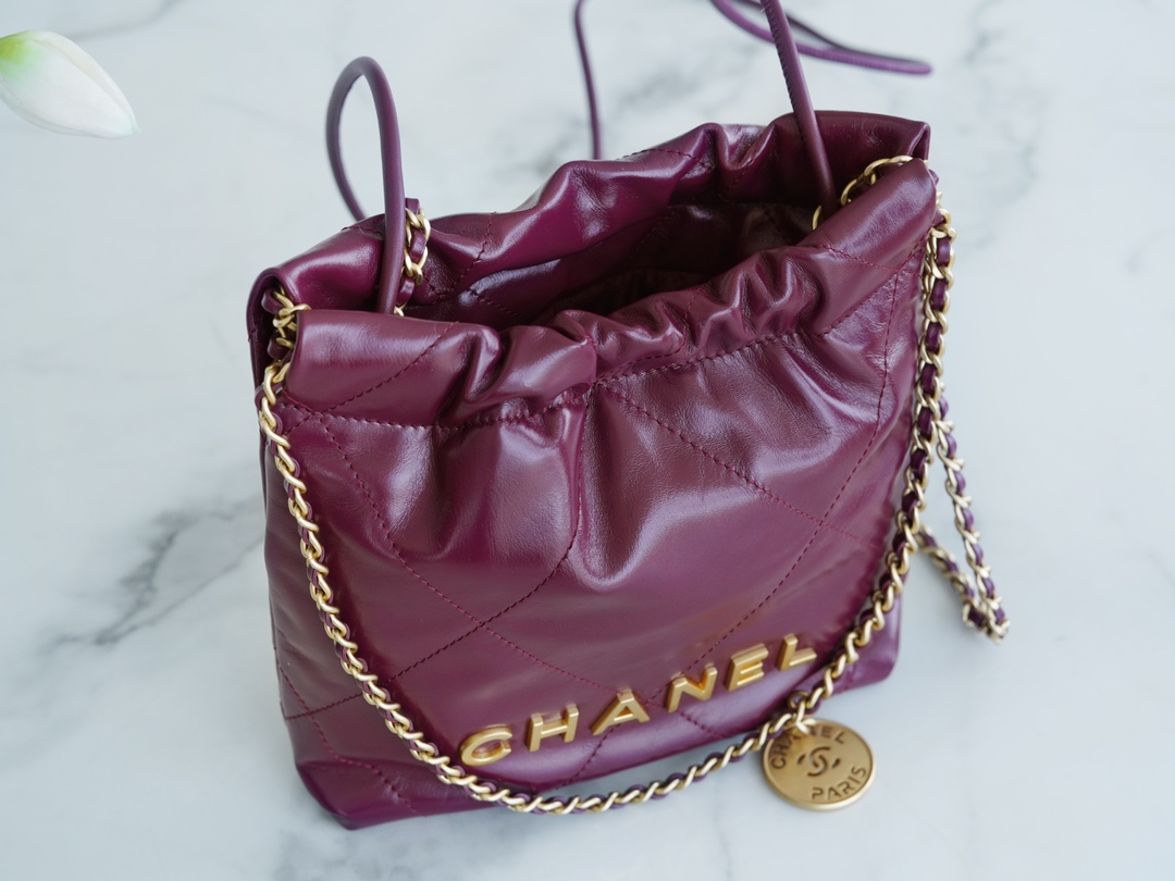 CHANEL 23S Spring/Summer New 22 Mini Bag Burgundy Purple Calfskin  