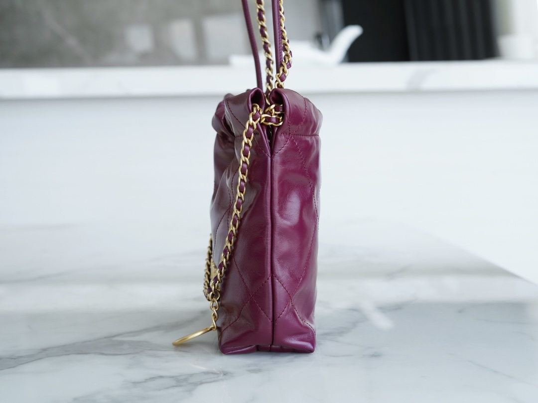 CHANEL 23S Spring/Summer New 22 Mini Bag Burgundy Purple Calfskin  