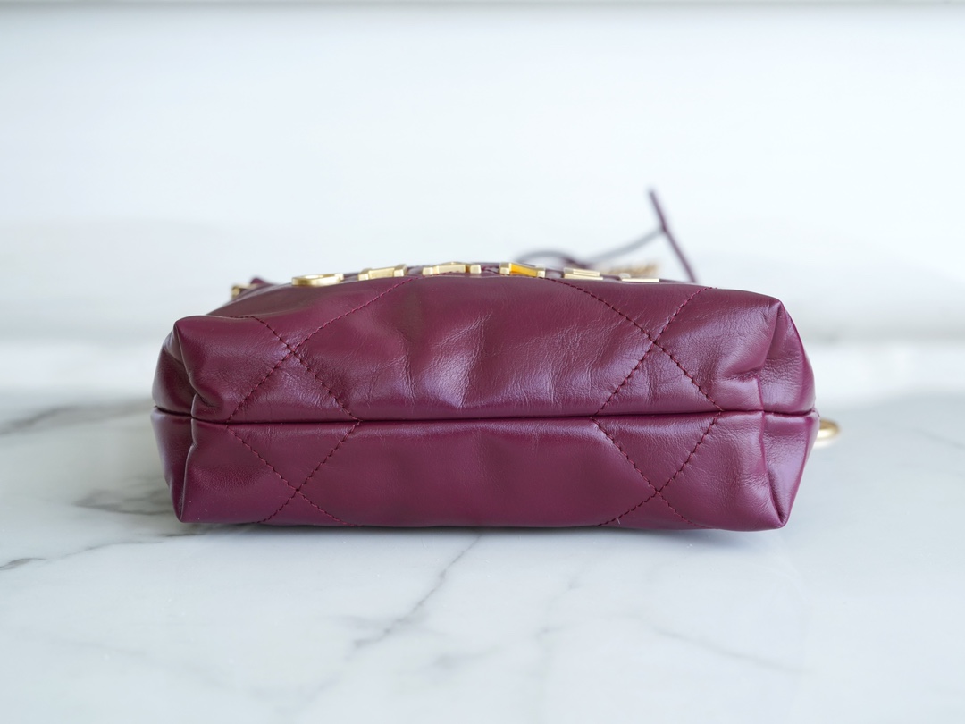 CHANEL 23S Spring/Summer New 22 Mini Bag Burgundy Purple Calfskin  