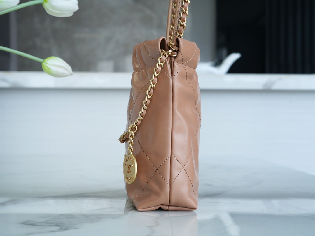 CHANEL 23S Spring/Summer New 22 Mini Bag Caramel Milk Tea Calfskin  