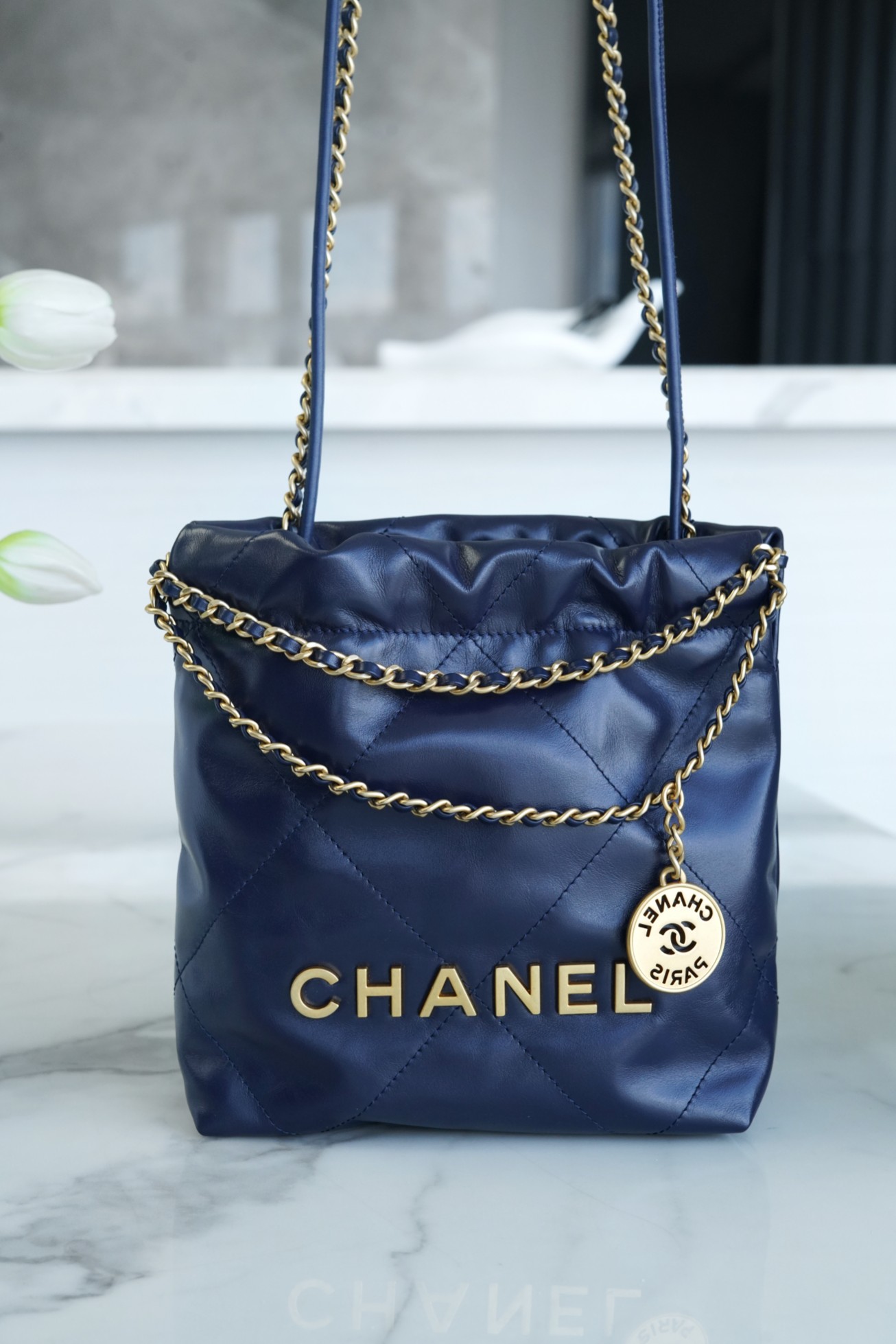 CHANEL 23S Spring/Summer New 22 Mini Bag Navy Blue Calfskin  