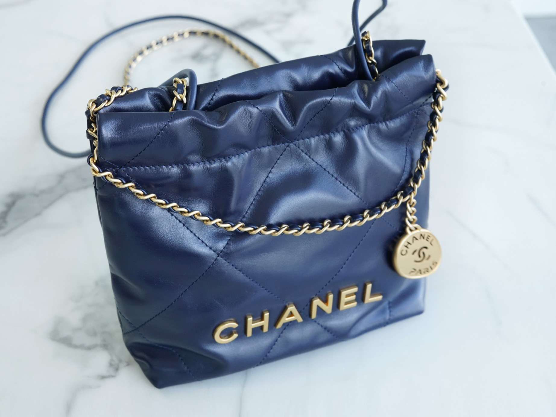 CHANEL 23S Spring/Summer New 22 Mini Bag Navy Blue Calfskin  