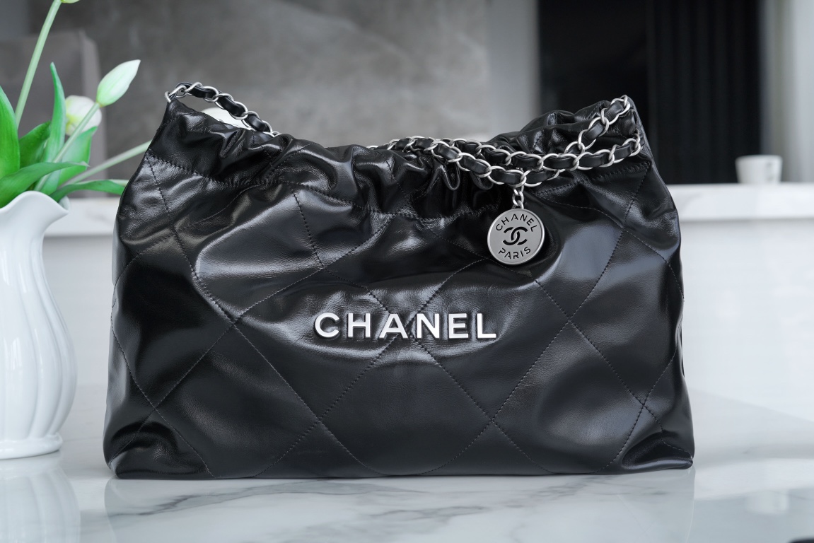 CHANEL 24C Horizontal 22 Bag Black with Silver Hardware  